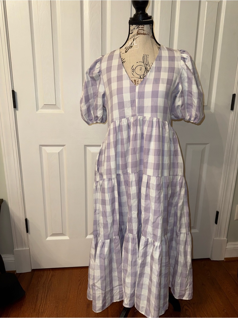 English Factory Lavender and White Gingham Maxi Dress